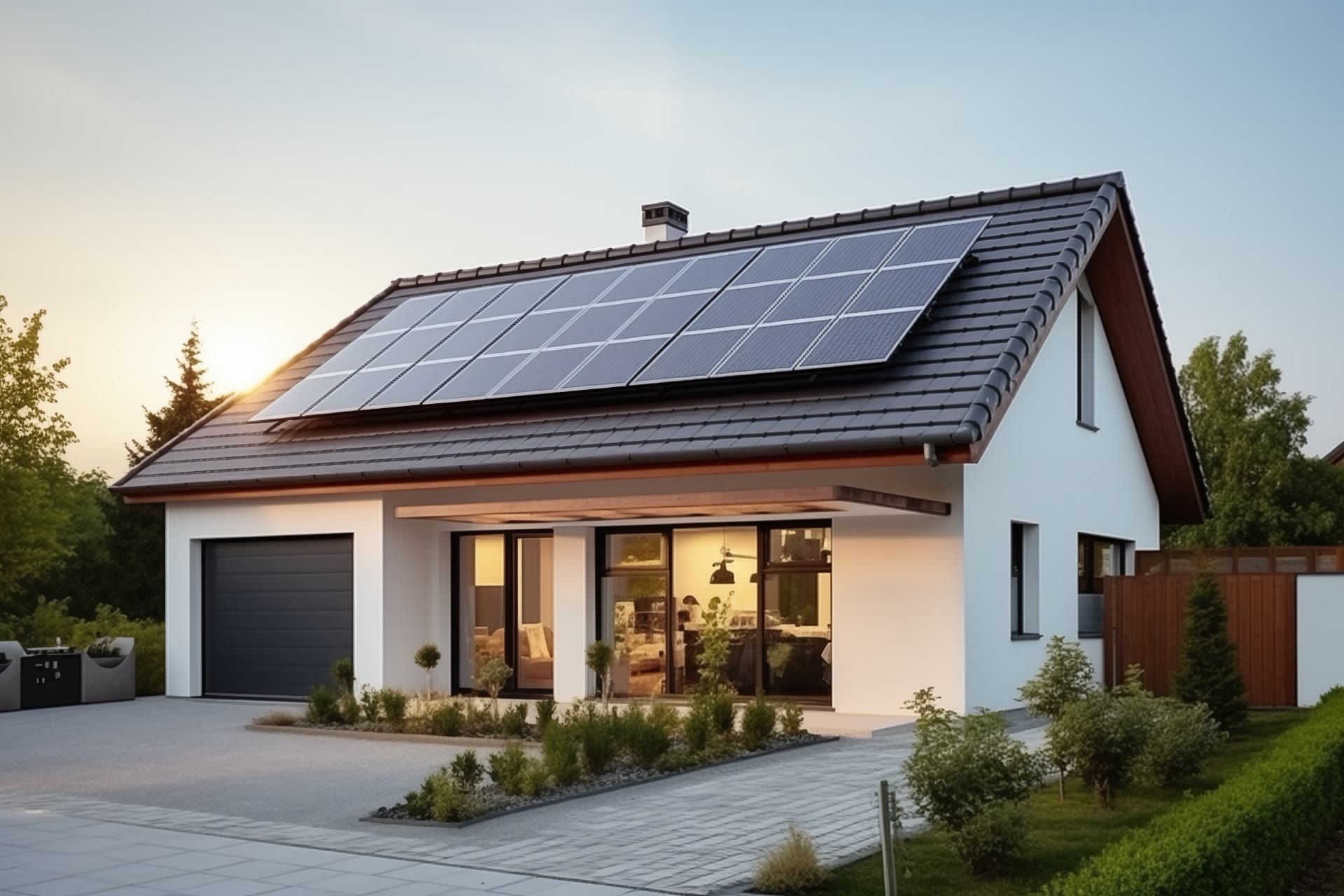 Illustration d'une maison individuelle équipée de panneaux photovoltaïques.